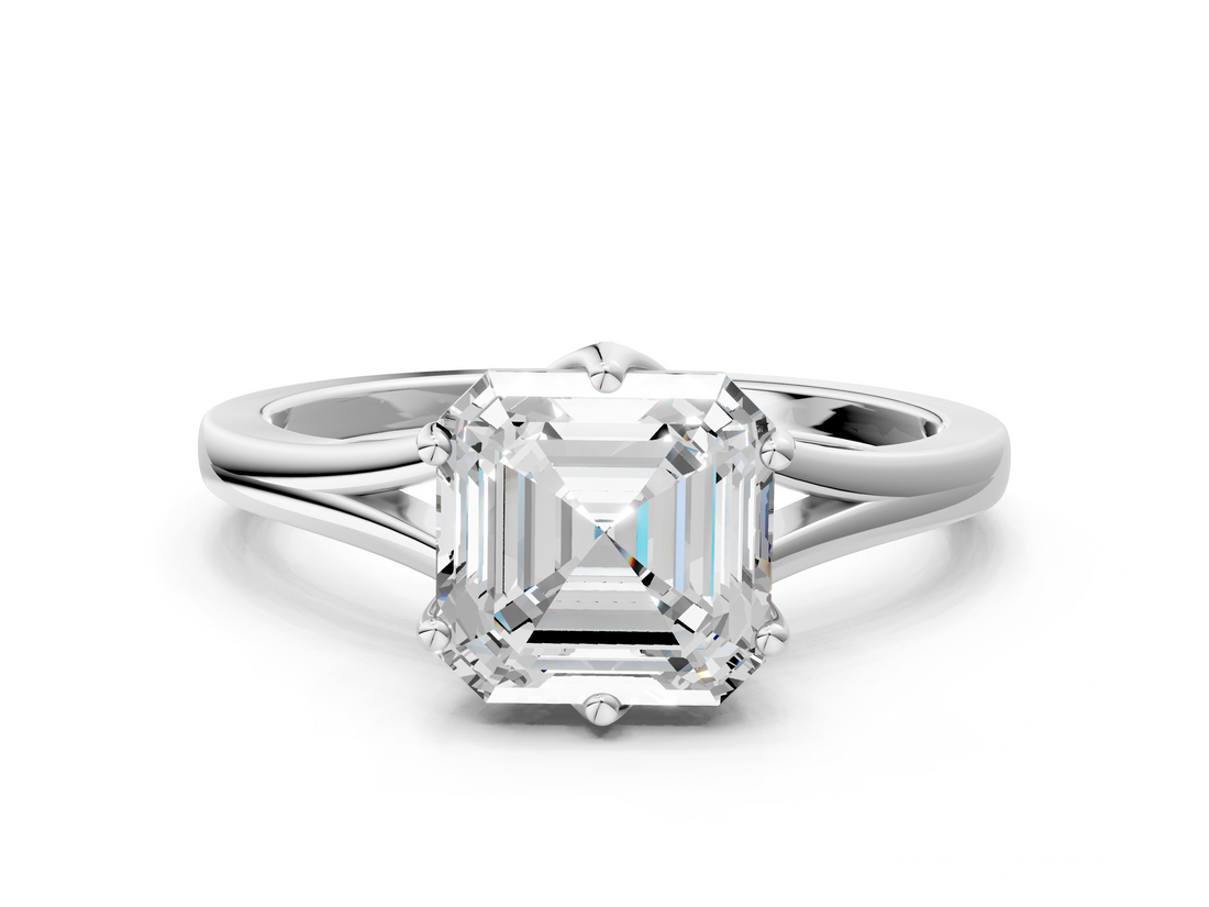 White gold Asscher Solitaire Diamond Ring with Six-Prong Setting and Tapered Band_23