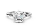 White gold Asscher Solitaire Diamond Ring with Six-Prong Setting and Tapered Band_23