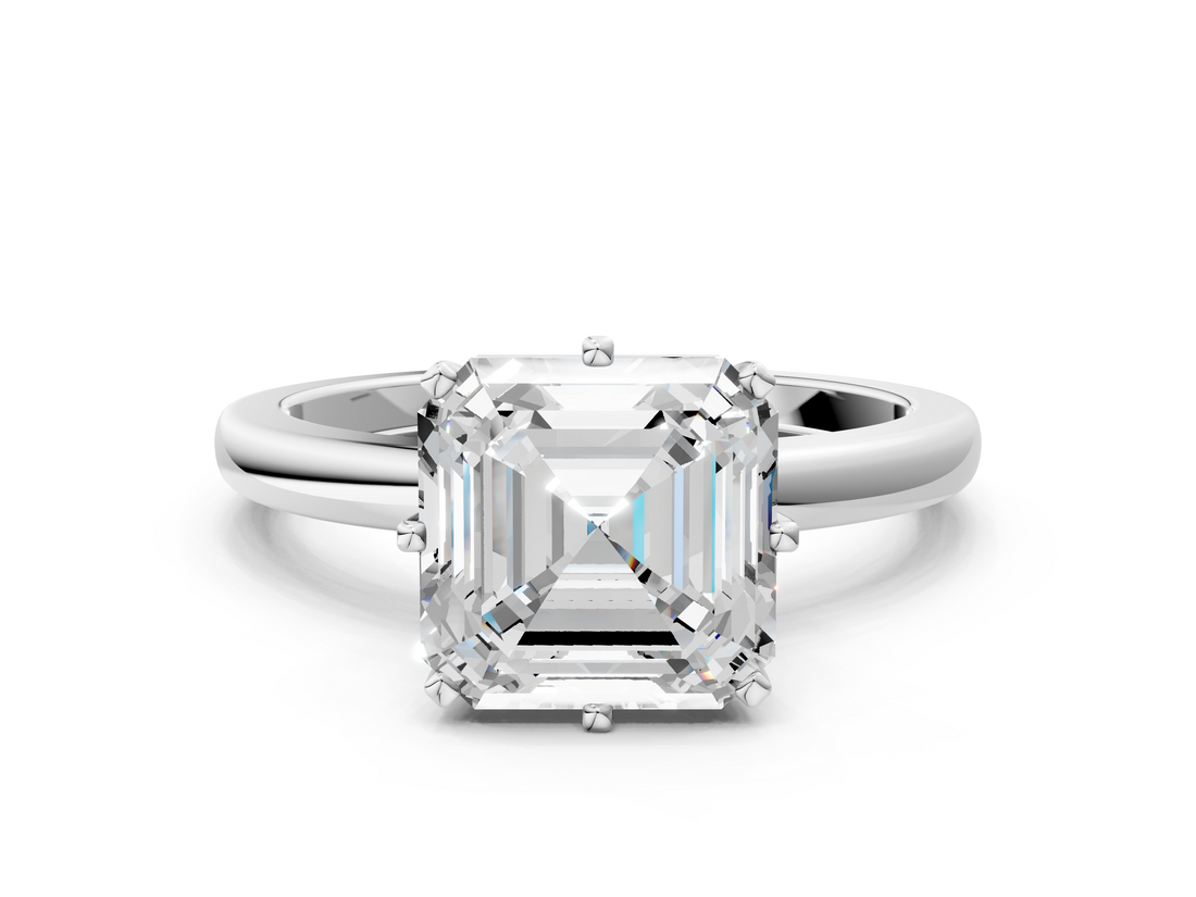 White gold Asscher Solitaire Diamond Ring with Six-Prong Setting on a Classic Band_36