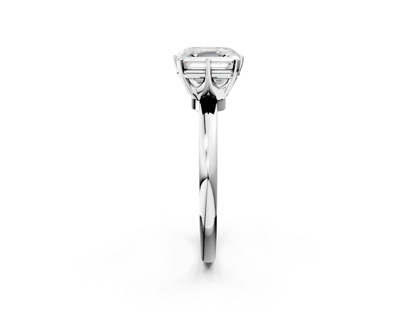 White gold Asscher Solitaire Diamond Ring with Six-Prong Setting on a Classic Band