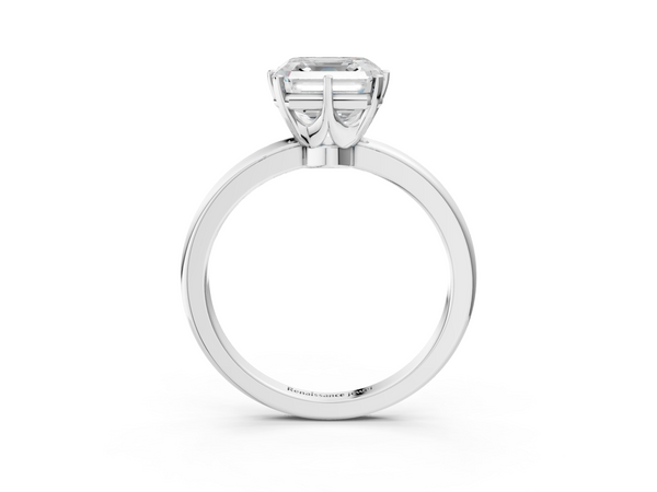 White gold Asscher Solitaire Diamond Ring with Six-Prong Setting on a Classic Band
