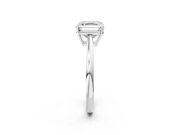 White gold Asscher Solitaire Diamond Ring with Split Shank and Four-Prong Setting