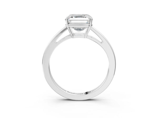 White gold Asscher Solitaire Diamond Ring with Split Shank and Four-Prong Setting