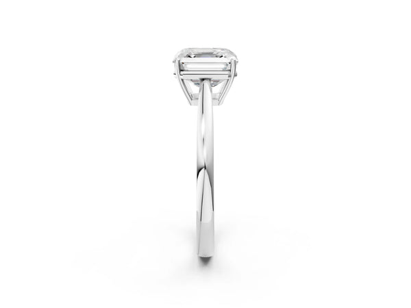 White gold Asscher Solitaire Diamond Ring with Split Shank and Four-Prong Setting