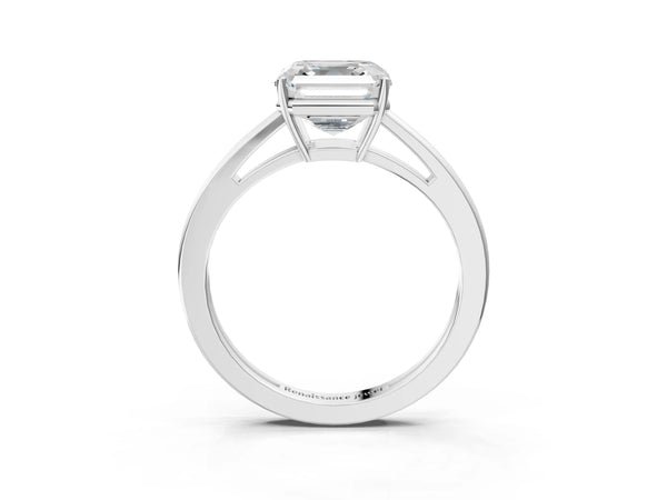 White gold Asscher Solitaire Diamond Ring with Split Shank and Four-Prong Setting