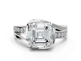 White gold Asscher Solitaire Diamond Ring with Split Shank and Prong Setting_10