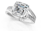 White gold Asscher Solitaire Diamond Ring with Split Shank and Prong Setting_11