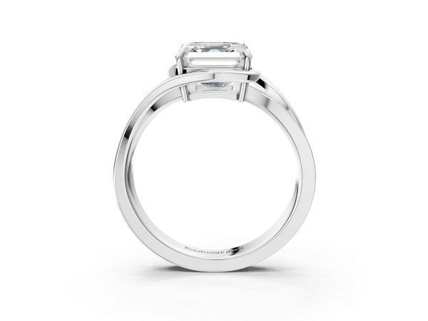 Sterling Silver Asscher Cut Bypass Split Shank Engagement Ring Setting with Channel Set Accents