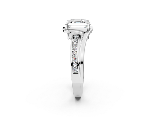 Platinum Asscher Cut Bypass Split Shank Engagement Ring Setting with Channel Set Accents