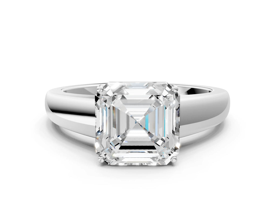 White gold Asscher Solitaire Diamond Ring with Tapered Band and Four-Prong Setting_82