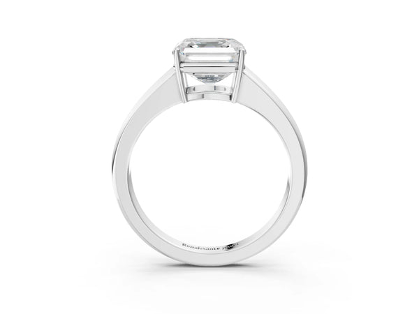 White gold Asscher Solitaire Diamond Ring with Tapered Band and Four-Prong Setting