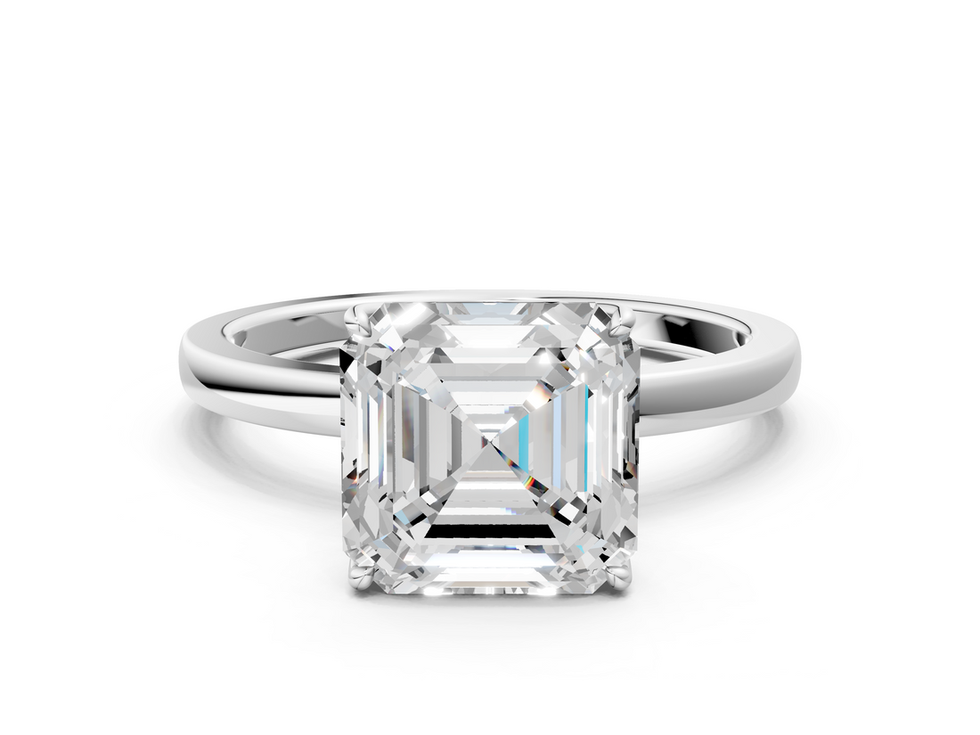 White gold Asscher Solitaire Diamond Ring with Thin Band and Four-Prong Setting_36