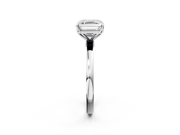 White gold Asscher Solitaire Diamond Ring with Thin Band and Four-Prong Setting