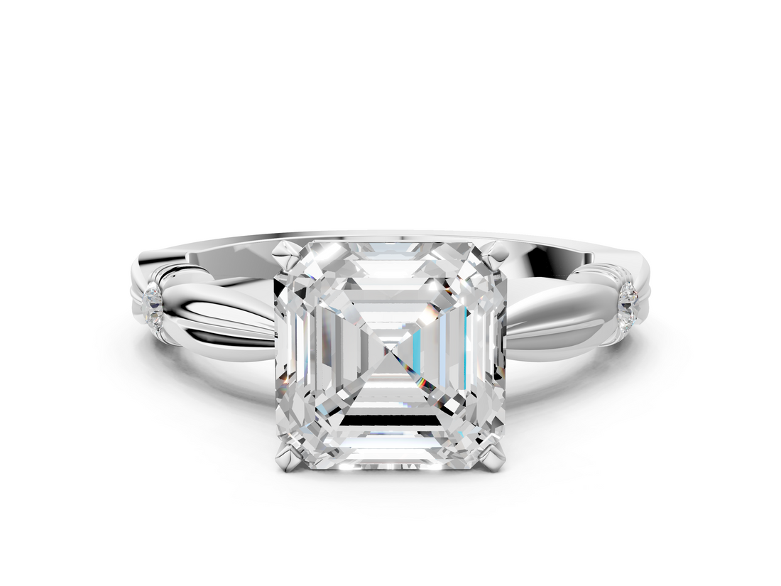 White gold Asscher Solitaire Diamond Twisted Band with Four-Prong Setting_7
