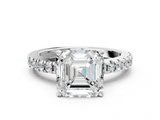 White gold Asscher Solitaire Diamond with Pavé Band and Four-Prong Setting_23