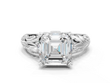 White gold Asscher Solitaire Filigree Engagement Ring with Halo and Prong Setting_24
