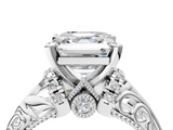 White gold Asscher Solitaire Filigree Engagement Ring with Halo and Prong Setting_26