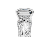 White gold Asscher Solitaire Filigree Engagement Ring with Halo and Prong Setting_28