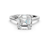White gold Asscher Solitaire Heart Prong Engagement Ring with Tapered Band_87