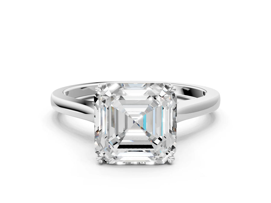 White gold Asscher Solitaire Heart Prong Engagement Ring with Tapered Band