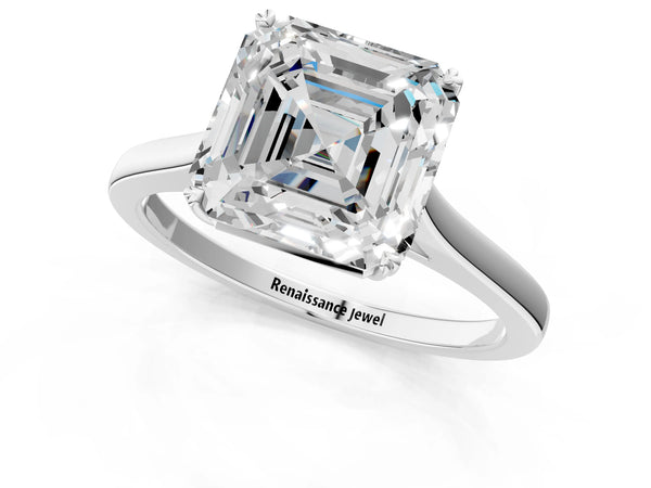 White gold Asscher Solitaire Heart Prong Engagement Ring with Tapered Band