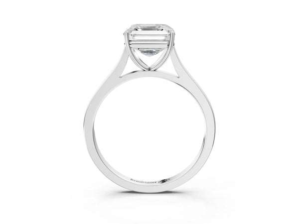 White gold Asscher Solitaire Heart Prong Engagement Ring with Tapered Band