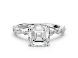 White gold Asscher Solitaire Marquise Side Stone Prong Setting Ring_7