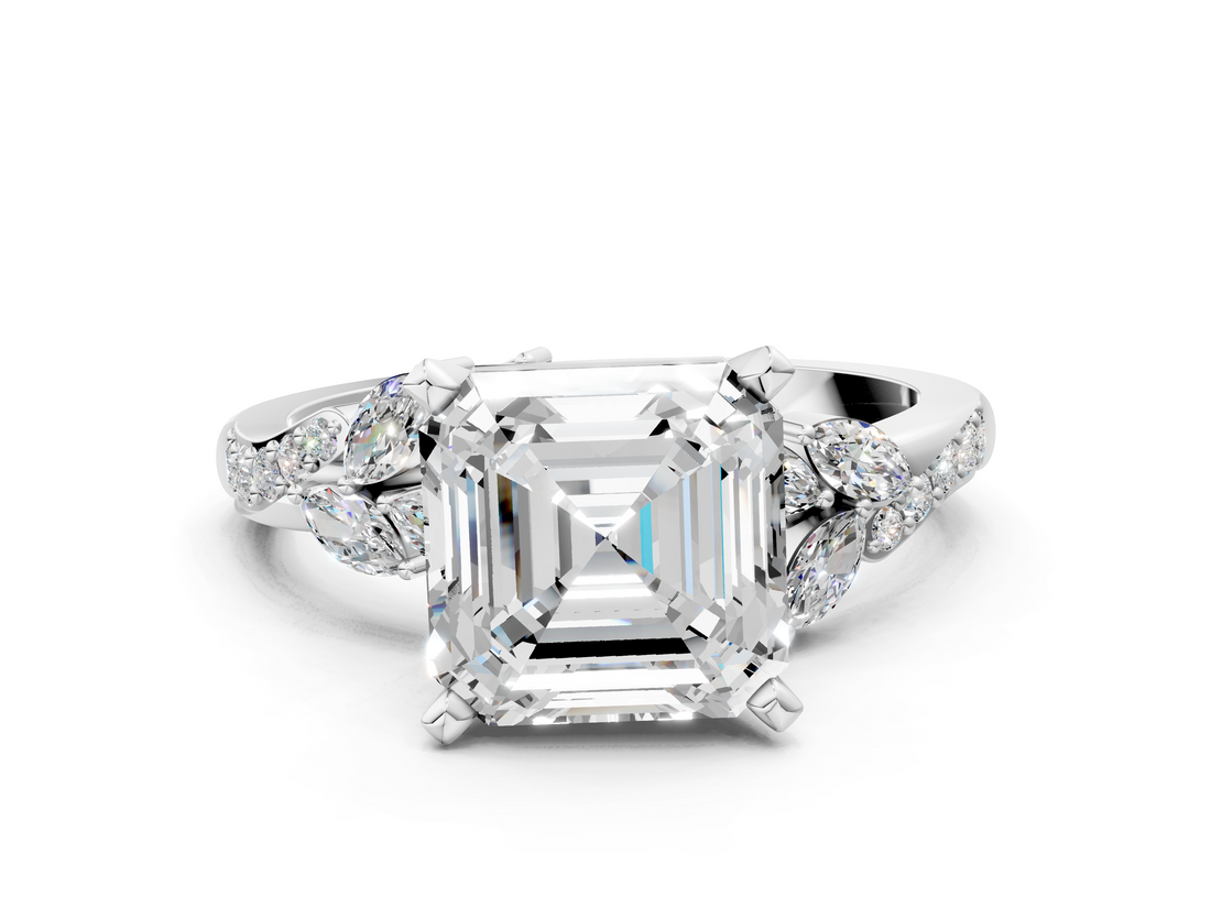 White gold Asscher Solitaire Marquise Twist Band with Six-Prong Setting_11