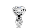 White gold Asscher Solitaire Milgrain Diamond Engagement Ring with Bezel and Marquise Band_11