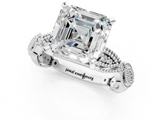 White gold Asscher Solitaire Milgrain Diamond Engagement Ring with Bezel and Marquise Band_7