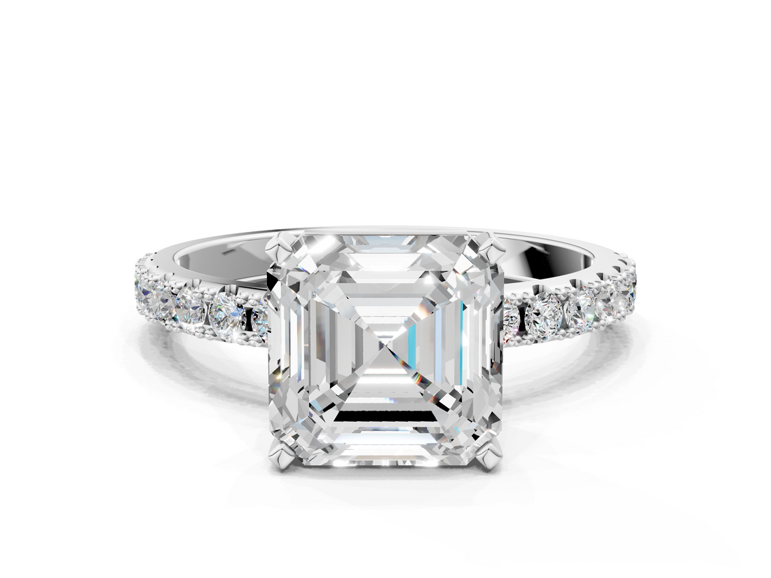 White gold Asscher Solitaire Pavé Band with Four-Prong Setting_31