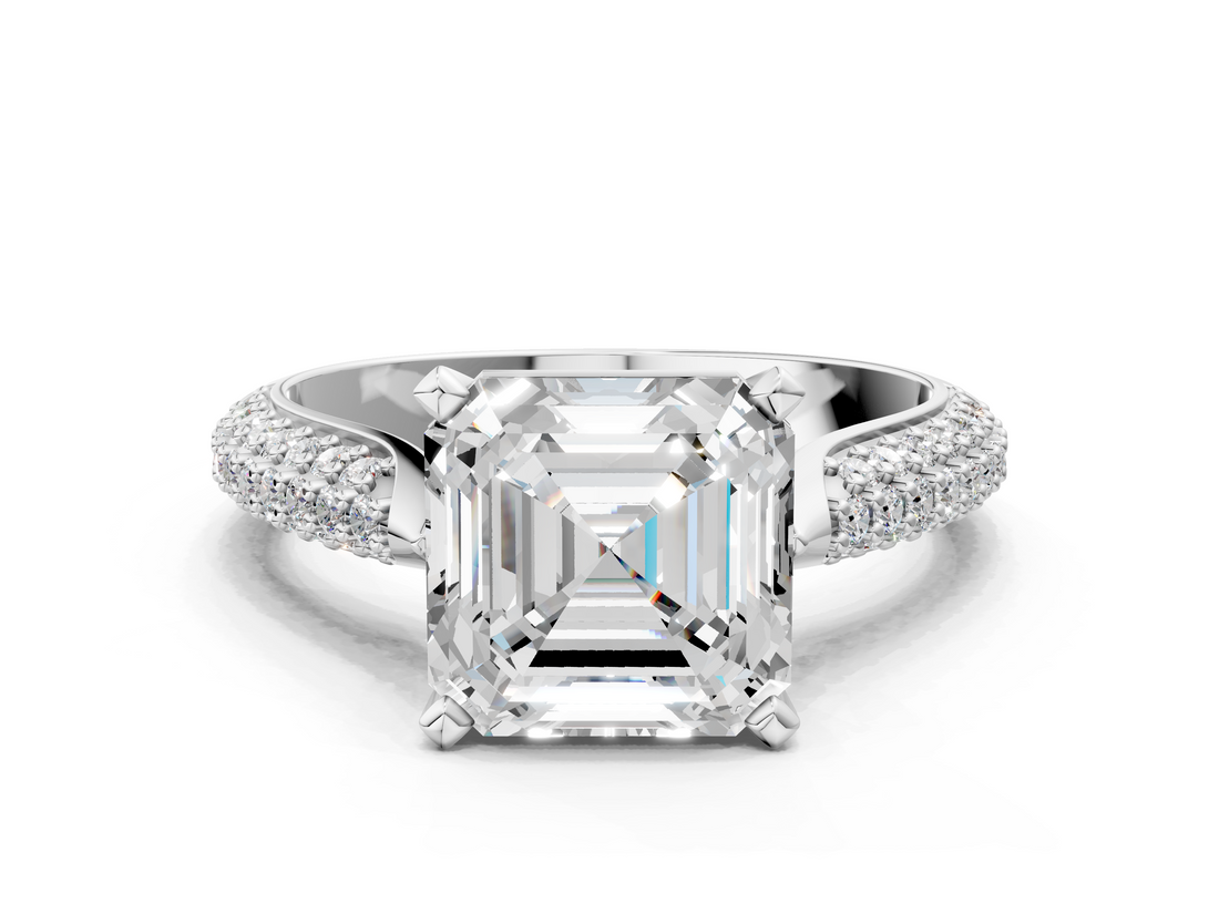 White gold Asscher Solitaire Pavé Diamond Engagement Ring with Four-Prong Setting_22