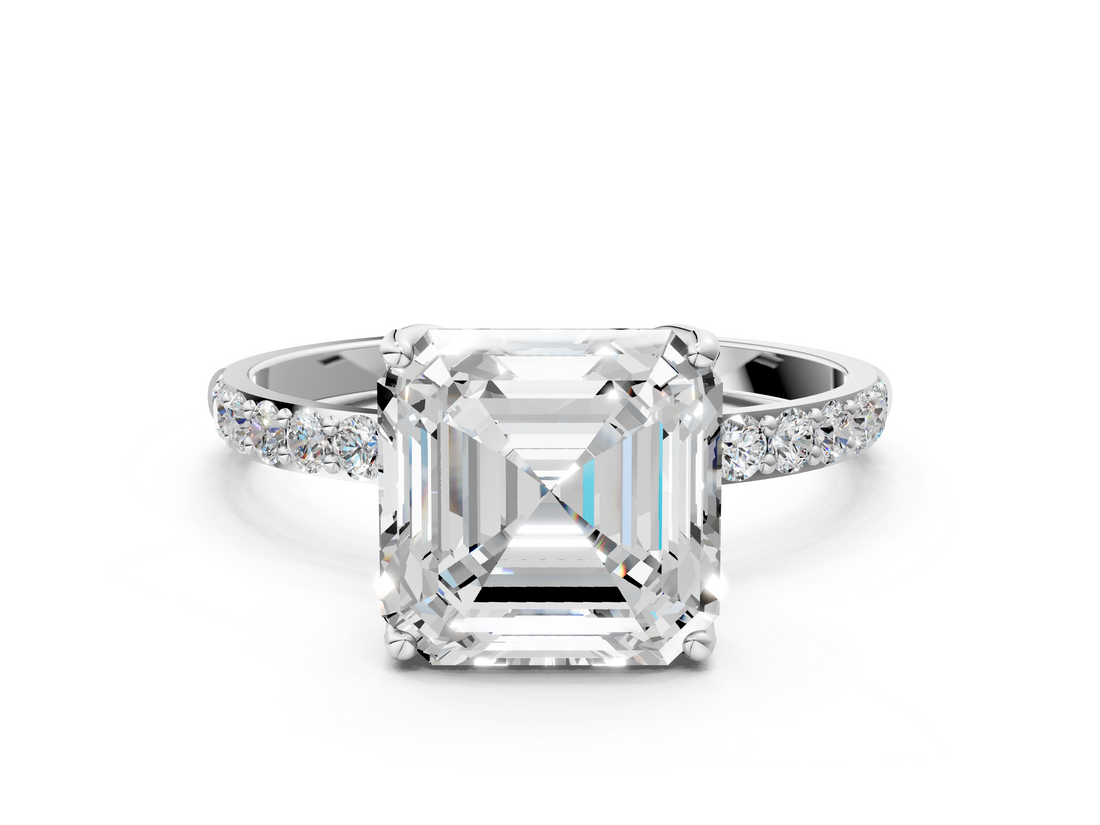 White gold Asscher Solitaire Pavé Diamond Engagement Ring with Four-Prong Setting_43