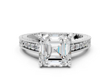 White gold Asscher Solitaire Pavé Diamond Milgrain Engagement Ring with Four-Prong Setting_3