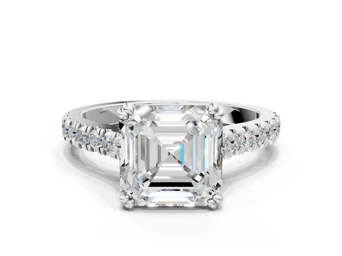 White gold Asscher Solitaire Pave Diamond Engagement Ring with Prong Setting_23