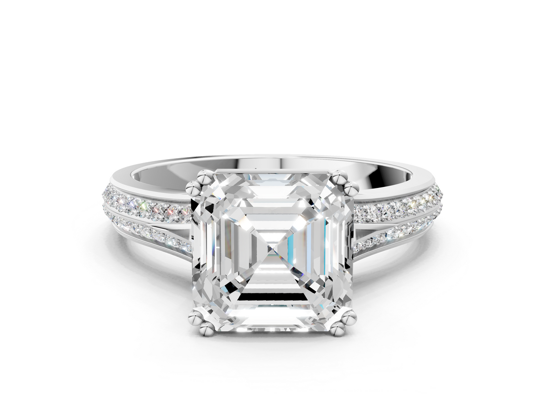 White gold Asscher Solitaire Pave Split Shank Engagement Ring with Six-Prong Setting_29