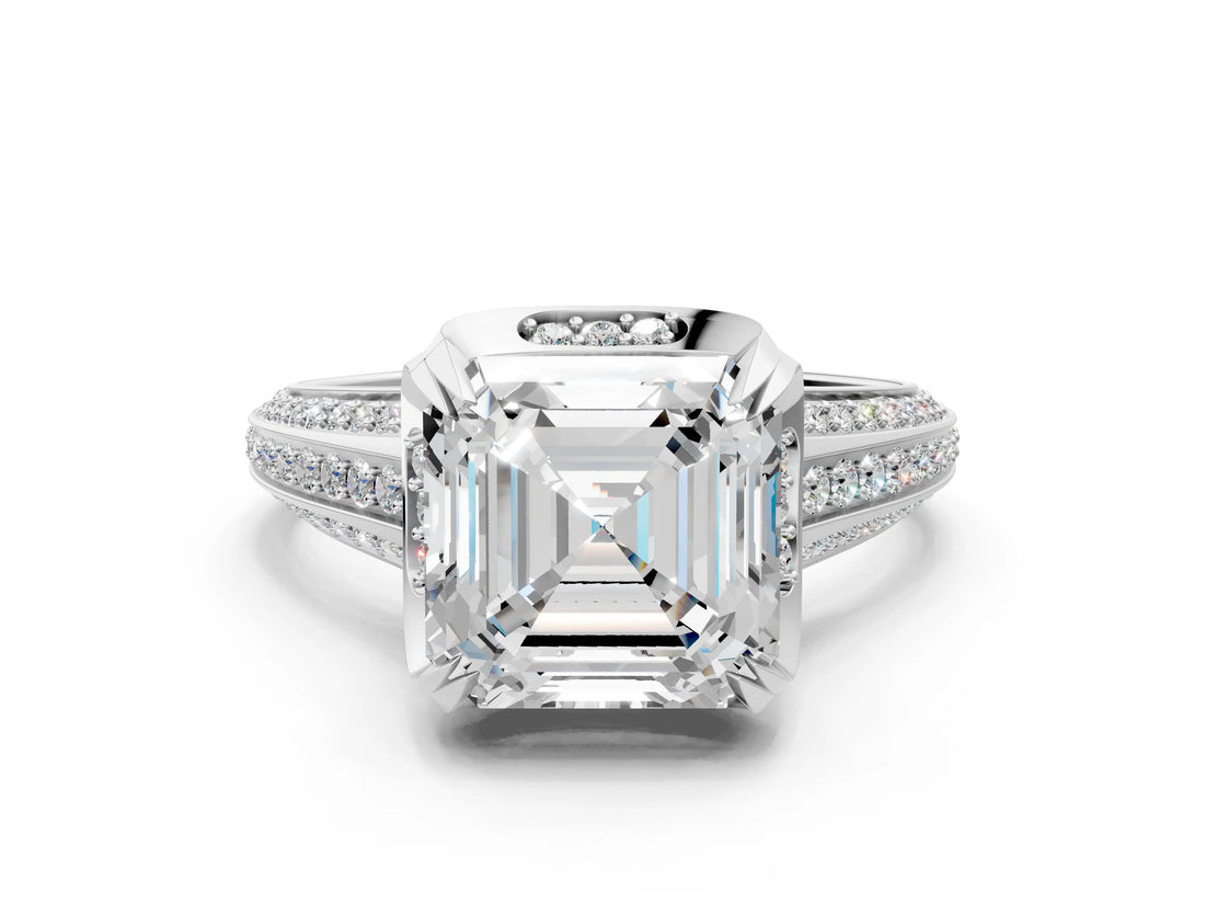 White gold Asscher Solitaire Pave Split Shank Ring with Four-Prong Setting_69