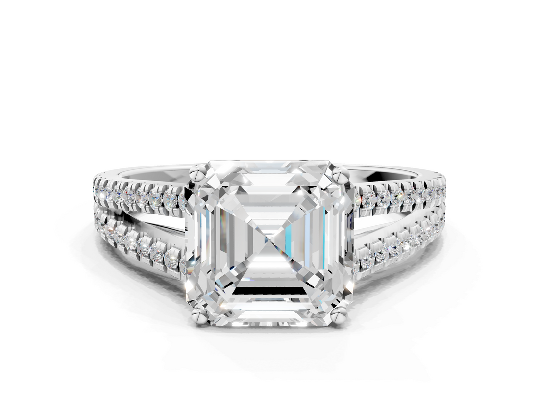 White gold Asscher Solitaire Split Shank Pavé Diamond Engagement Ring_29