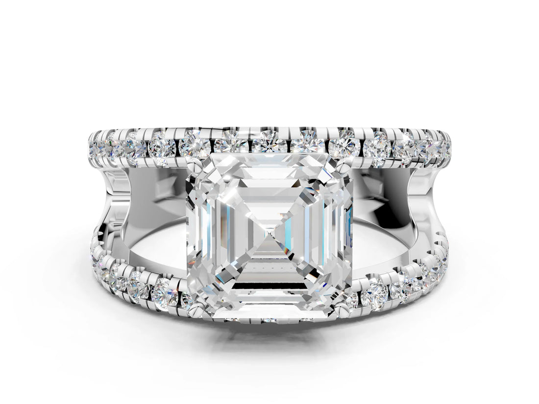 White gold Asscher Solitaire Split Shank Pave Diamond Ring_51