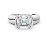 White gold Asscher Solitaire Tension Set Diamond Ring with Wide Band_37
