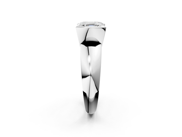 White gold Asscher Solitaire Tension Set Diamond Ring with Wide Band