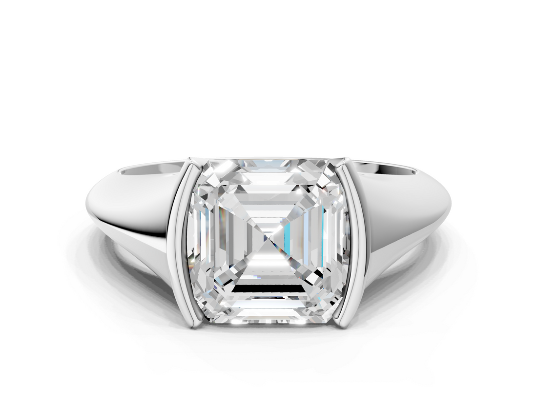 White gold Asscher Solitaire Tension Set Diamond Ring_54