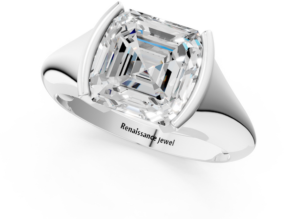 White gold Asscher Solitaire Tension Set Diamond Ring