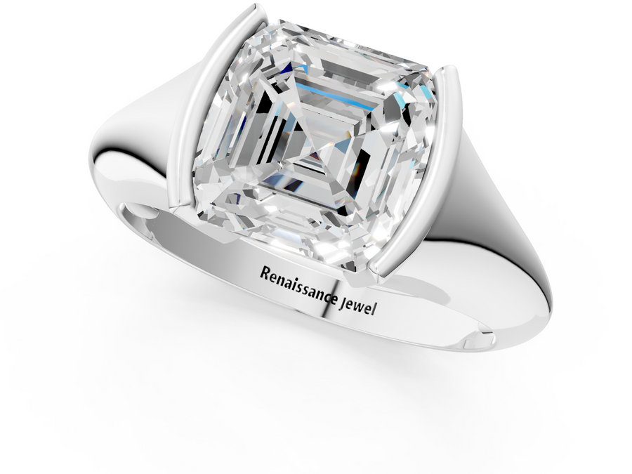 White gold Asscher Solitaire Tension Set Diamond Ring