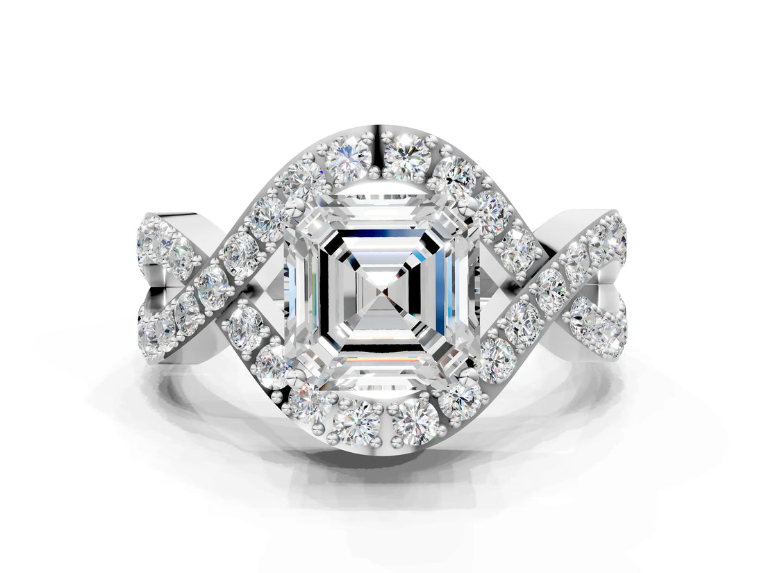 White gold Asscher Solitaire Twist Band Pavé Diamond Engagement Ring_50