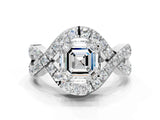 White gold Asscher Solitaire Twist Band Pavé Diamond Engagement Ring_50