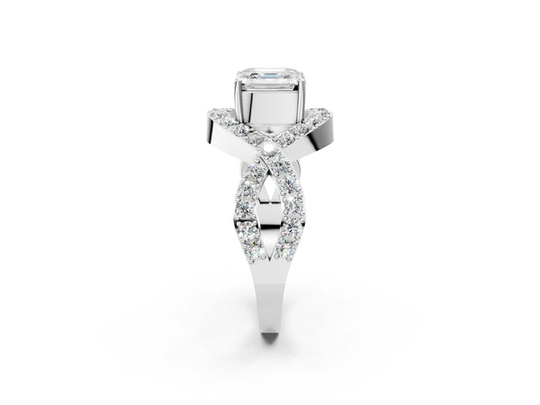 Sterling Silver Asscher Cut Infinity Twist Engagement Ring Setting with Pave Ribbons