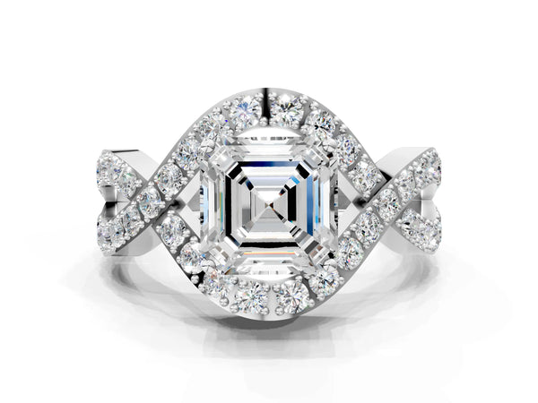 Platinum Asscher Cut Infinity Twist Engagement Ring Setting with Pave Ribbons