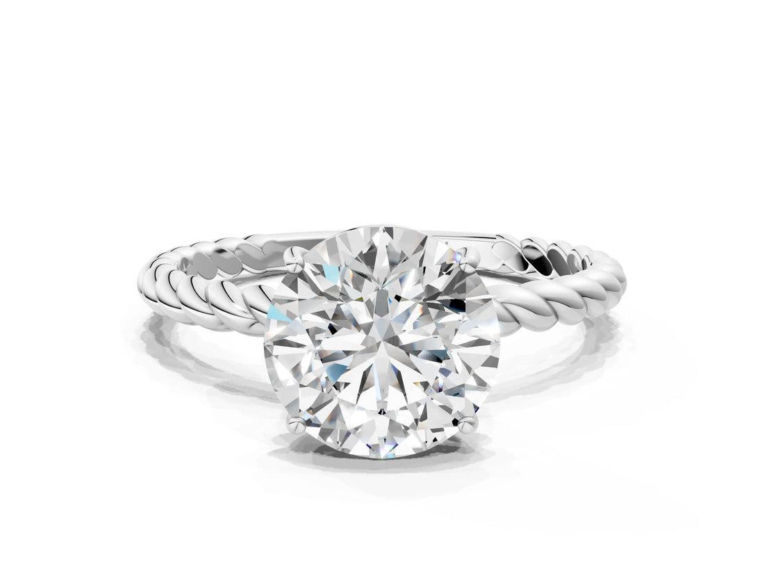 White gold Asscher Solitaire Twist Band Ring with Four-Prong Setting_1550