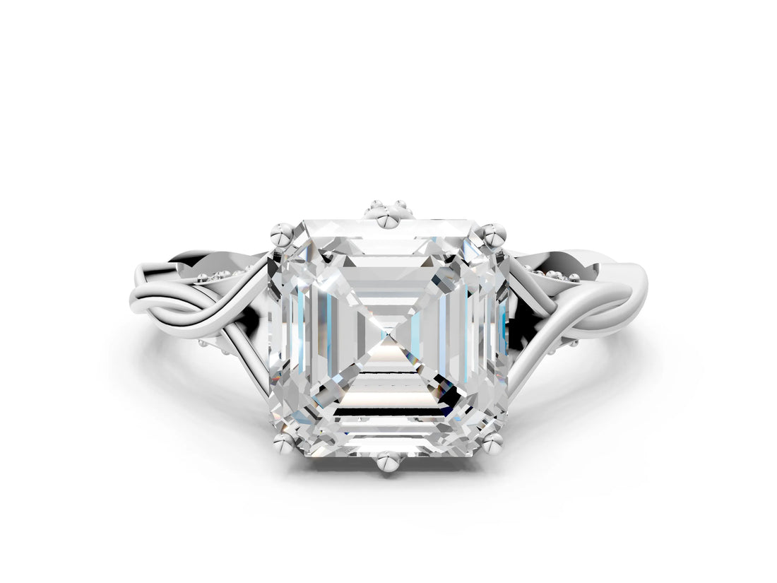 White gold Asscher Solitaire Twist Band Six-Prong Setting 1